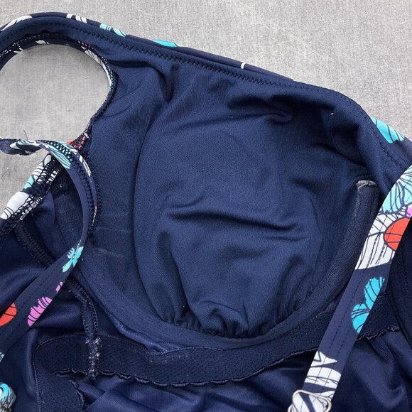 Lands End Tankini Top Women 10 Blue White Floral Underwire Bra Tank Pleat 1pc - Picture 4 of 7